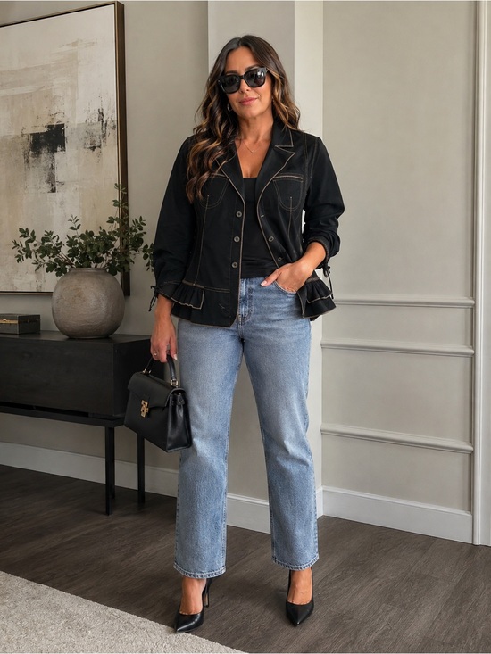 Chagall Jackets & Blazers - Black Contrast-Stitch Blazer - Women's Tailored Jacket